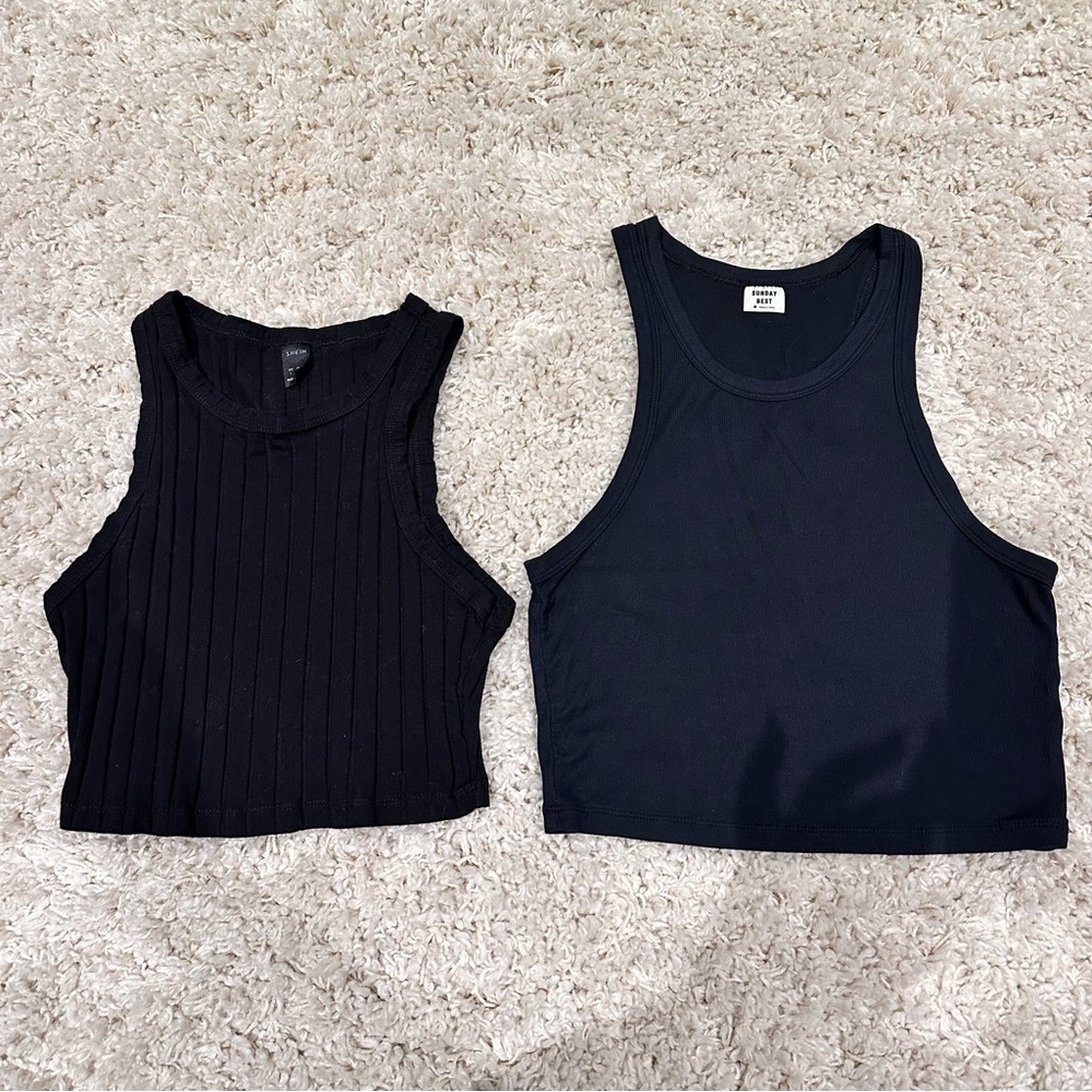 BUNDLE 2 Black Ribbed Crop tank-top light weight tops